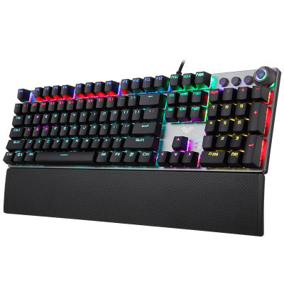 F2088 Full-Size Mechanical Keyboard with Wrist Rest | 108 Keys, USB Wired | Windows & Mac | Black & Cyan Blue