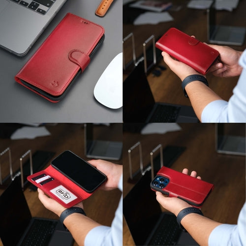 Leather MagSafe Wallet Case for iPhone 16 Pro – Full-Grain with RFID Blocking
