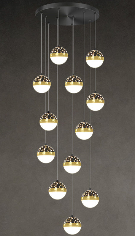 D6468 Nordic Minimalist LED Staircase Chandelier | Iron & PMMA, 5000K, Tricolor Dimming, 6-68 Heads, 111-240V