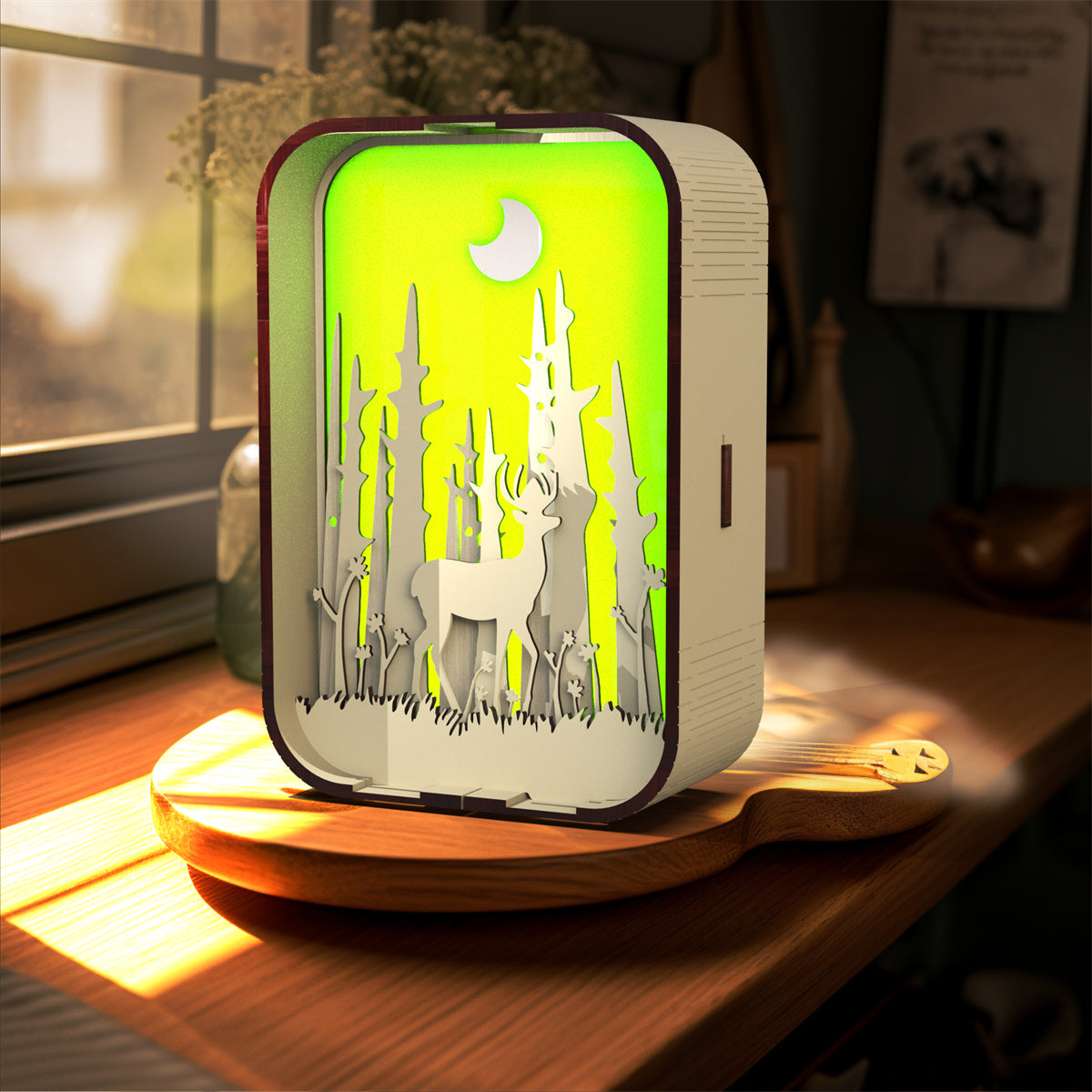 Laser-Engraved Wooden Night Light | Basswood & Black Walnut | USB | Touch Switch | Dimmable | 9.5×5×12.5cm | Bedside & Desktop Decor | Birthday Gift