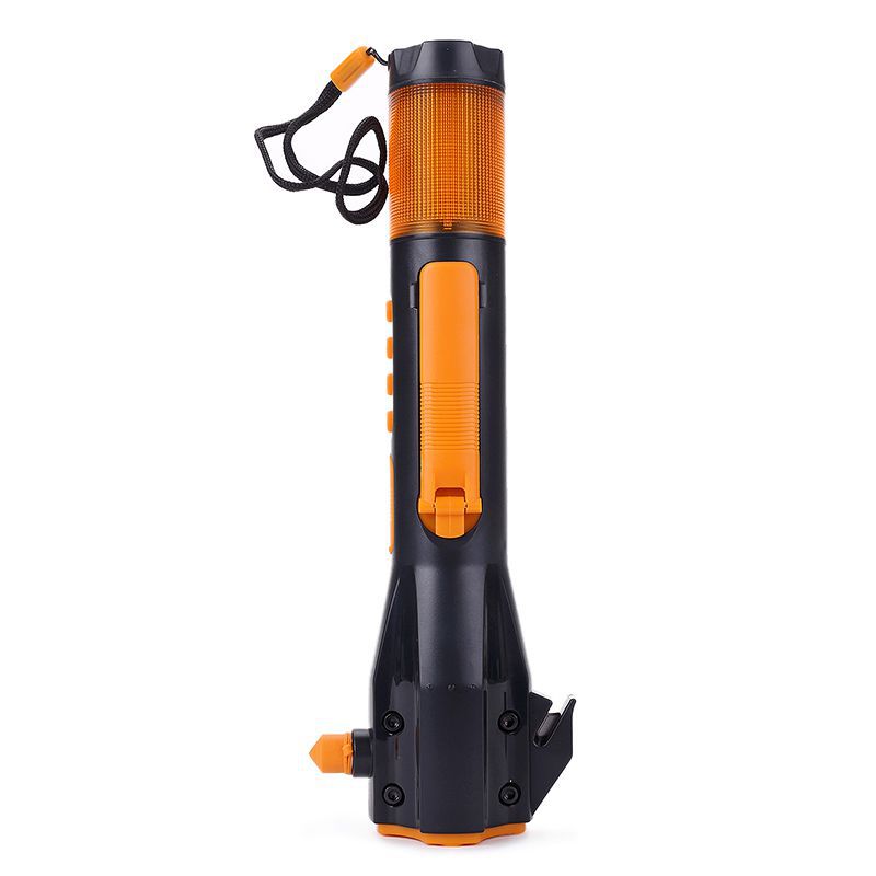 8-in-1 Emergency Car Safety Hammer | Window Breaker, Seatbelt Cutter, Hand-Crank Charger, AM/FM Radio, LED Light | Orange