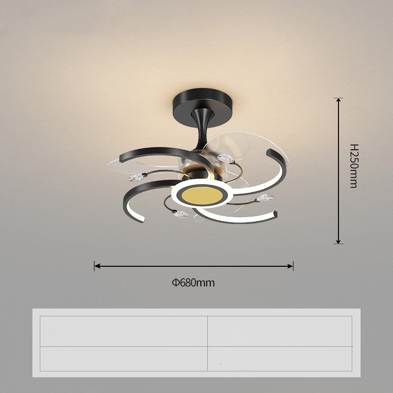Modern Iron Black Gold LED Ceiling Fan Chandelier | Stepless Dimming, 4/5/6 Heads, 68-108cm, 220V, 15-30㎡