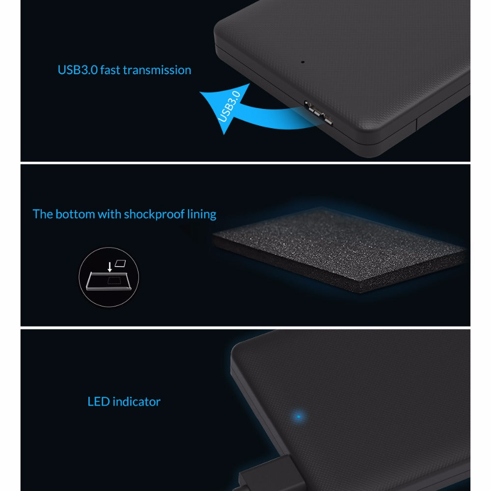 ORICO 2577U3 USB 3.0 Hard Drive Enclosure | 2.5" SATA SSD & HDD, Tool-Free, 2TB | Windows, Mac & Linux | Black
