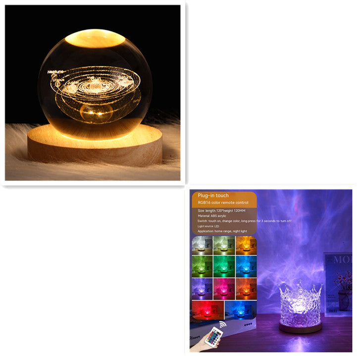 LED Water Ripple Rotating Projection Night Light | 3W | 16 Colours | Remote & APP | USB | 110×110mm | ABS + Acrylic | Square & Crown | Bedroom, Living Room & Gift