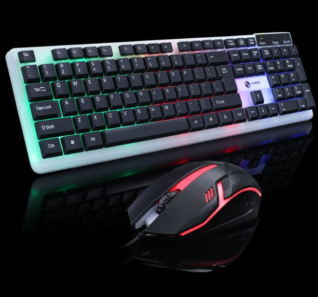 Wired Gaming Keyboard & Mouse Combo | 104-Key Backlit | LED Mouse | USB | Black & White