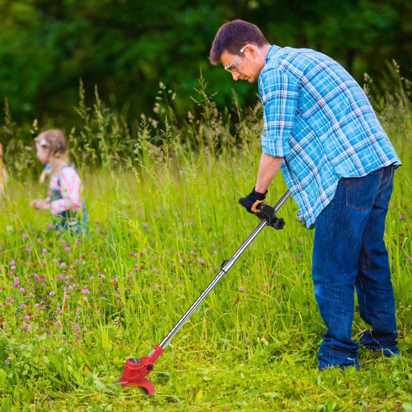 21V Cordless Electric Grass Trimmer | 650W, 8000 RPM, 37"-50.4" Telescopic Pole, 60° Angle, Multi-Blade