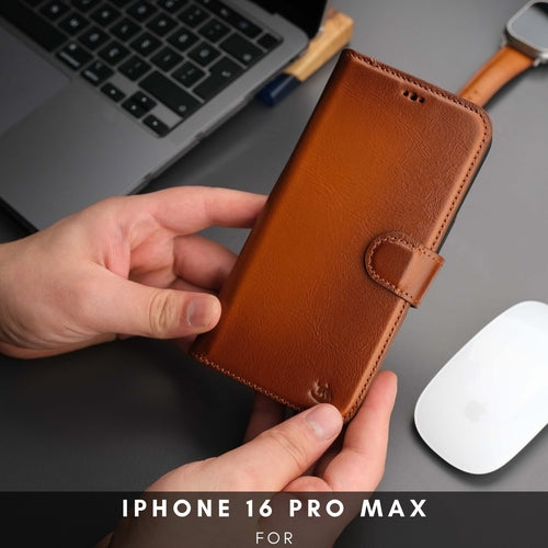 Leather MagSafe Wallet Case for iPhone 16 Pro – Full-Grain with RFID Blocking