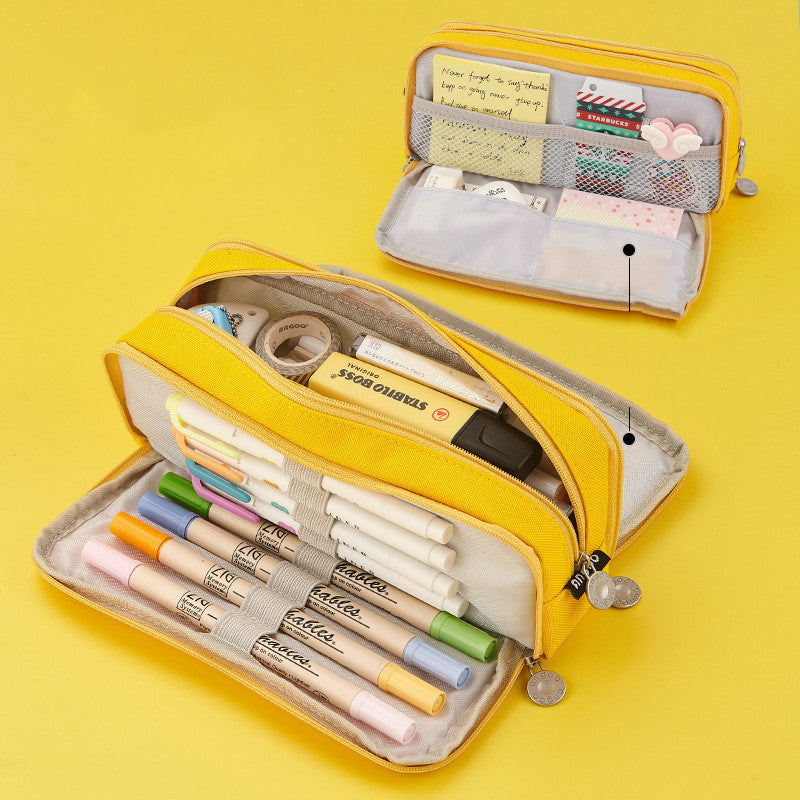 Oxford Cloth Pencil Case & Stationery Bag | Square, Medium-Soft | 21×9cm | Blue, Pink, Yellow