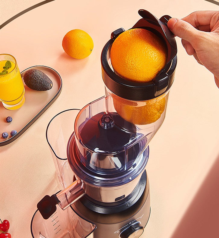 Wide-Mouth Slow Juicer with Multi-Function Separator | 90mm Feed, 600ml, Mechanical Knob, US Plug, Grey