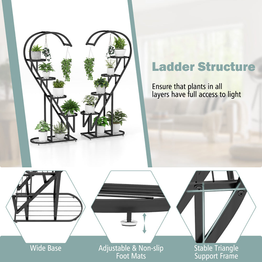 5-Tier Metal Plant Stand with Hanging Hooks | 2-Pack, 58" Tall, Indoor & Outdoor Flower Rack