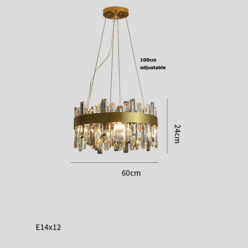 Stainless Steel Wire-Drawn Crystal Chandelier | 8-20 Lights, 50,000h, 1m Adjustable, 110-220V, 5 Sizes