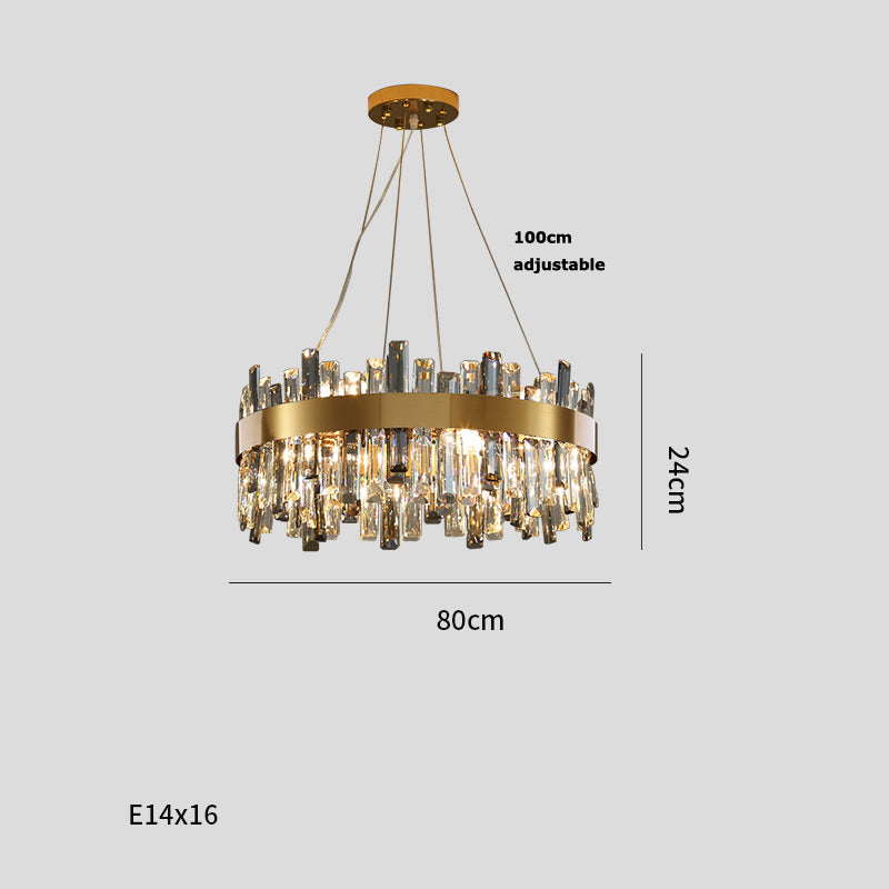 Stainless Steel Wire-Drawn Crystal Chandelier | 8-20 Lights, 50,000h, 1m Adjustable, 110-220V, 5 Sizes