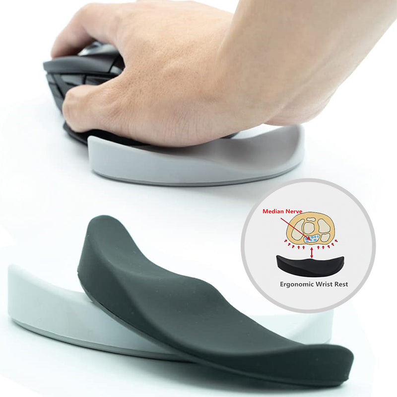 Ergonomic Silicone Mouse Wrist Rest | 3D Curved Bionic Design | Gliding Base | Non-Slip | Left & Right Hand | Single & Twin Pack | Black & Silver Gray
