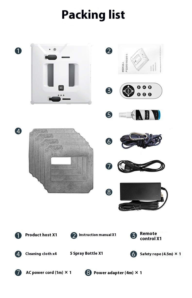 Intelligent Automatic Window Cleaning Robot | Smart Glass Cleaner, EU/US/UK/AU Plug, White