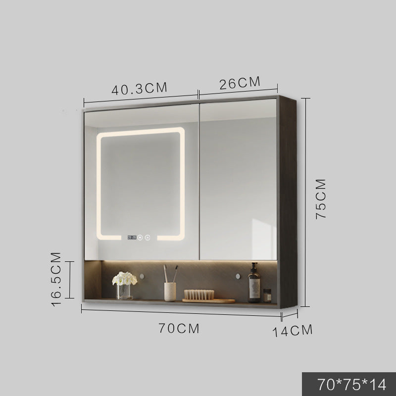 Solid Wood Wall-Hung Bathroom Mirror Cabinet | LED Light, Anti-Fog, Built-in Storage, 9 Sizes, Grey & Wood