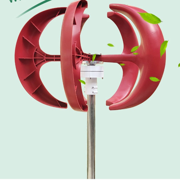 300W Lantern-Style Mini Wind Turbine Generator | 12V/24V, 5-Blade, 0.9m, Off-Grid Power (Red & White)