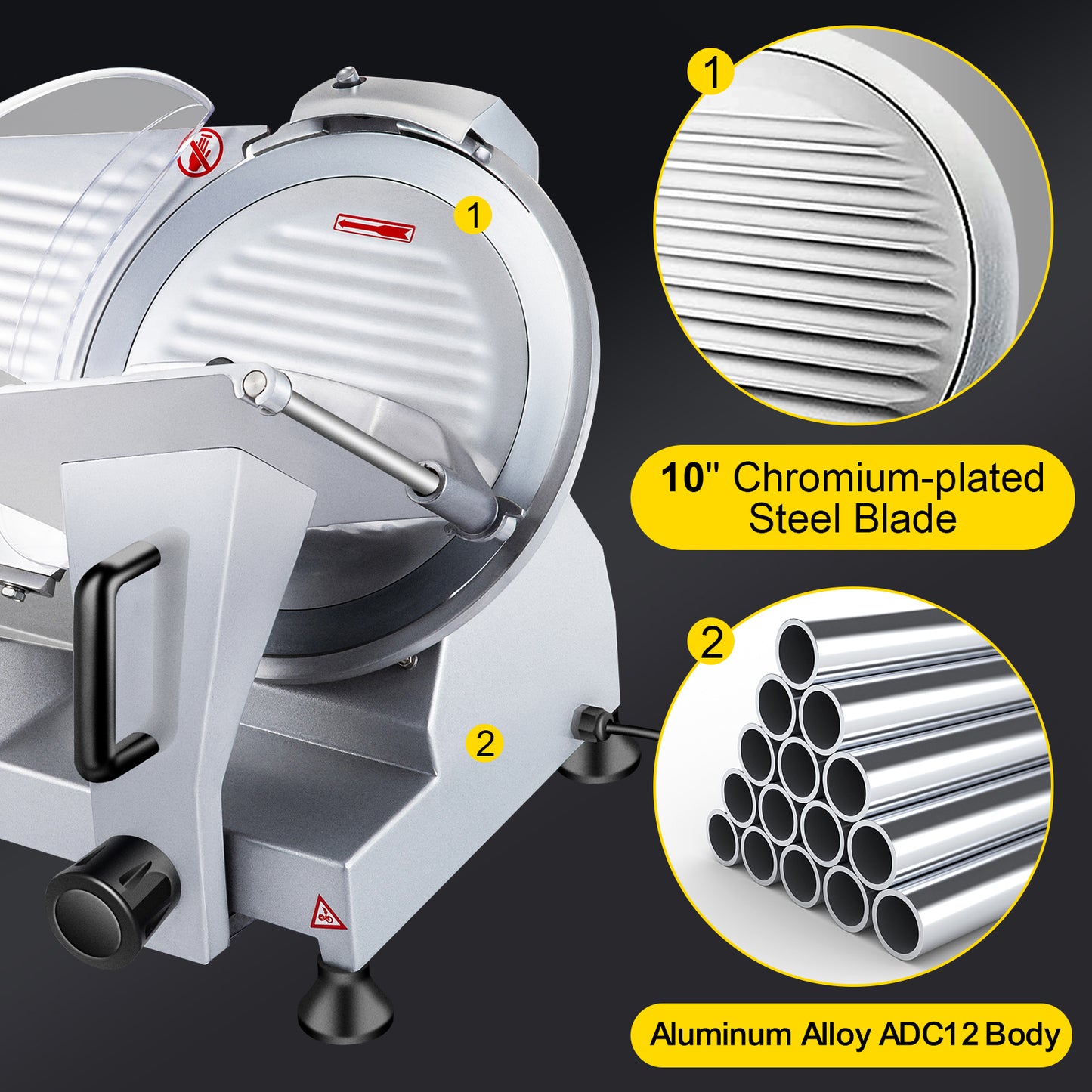 VEVOR 240W Electric Meat Slicer | 10" Carbon Steel Blade, 350-400 RPM, 0-0.47" Adjustable, Commercial & Home