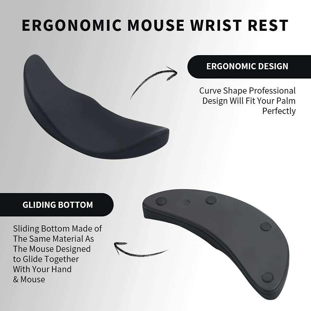 Ergonomic Silicone Mouse Wrist Rest | 3D Curved Bionic Design | Gliding Base | Non-Slip | Left & Right Hand | Single & Twin Pack | Black & Silver Gray