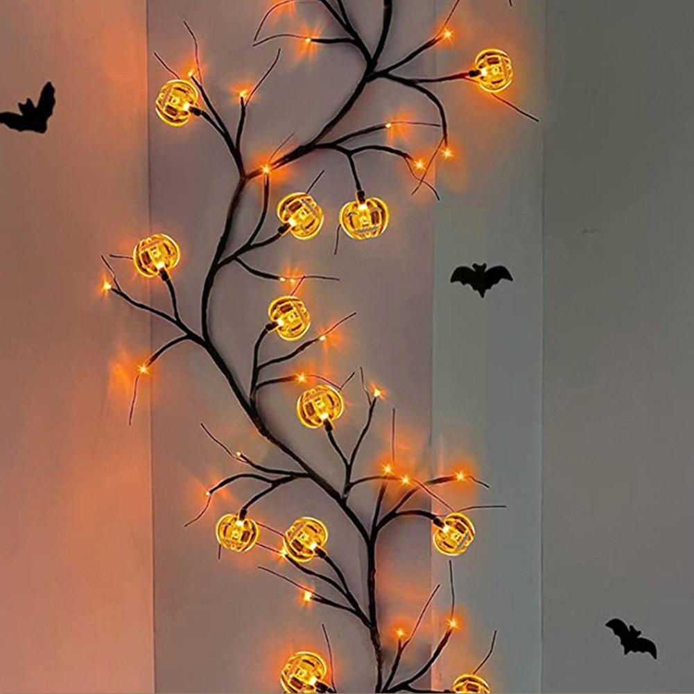 Halloween LED Vine Rattan String Lights | 100 LED | 2m | 4.5V | 50,000hr | Bat & Pumpkin Figures | Indoor & Outdoor | Party, Window & Home Decor | Singles & Bundle Set