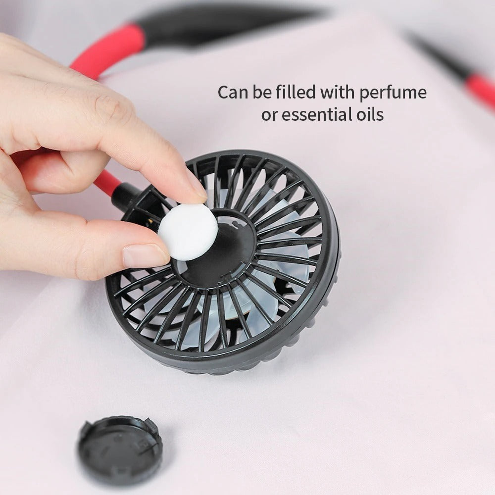 Portable Neck Fan | 2,000mAh | USB Rechargeable | 3 Speeds | 7-Blade Double Head | 360° Adjustable | 5hr Battery | LED Light | Desktop & Neck Use | Sports, Office & Outdoor