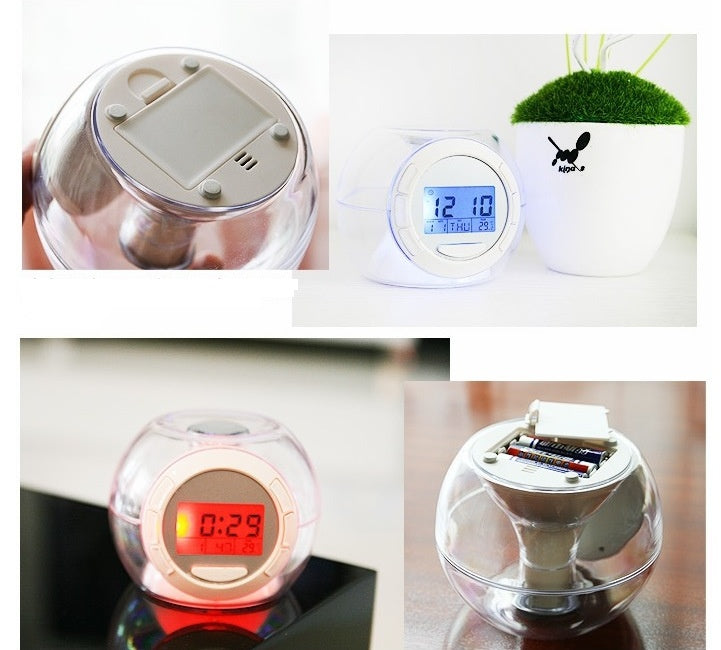 7-Color LED Alarm Clock | 6 Natural Sounds, Temperature, Timer, Snooze | LCD Display | White