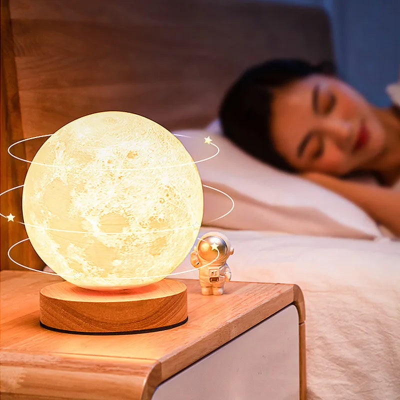 3D Rotating Moon Lamp | PLA + Oak Base | Remote & Touch Control | 3 Colour Modes | 360° Rotation | USB | 12cm, 15cm & 18cm | Home, Bedroom & Gift