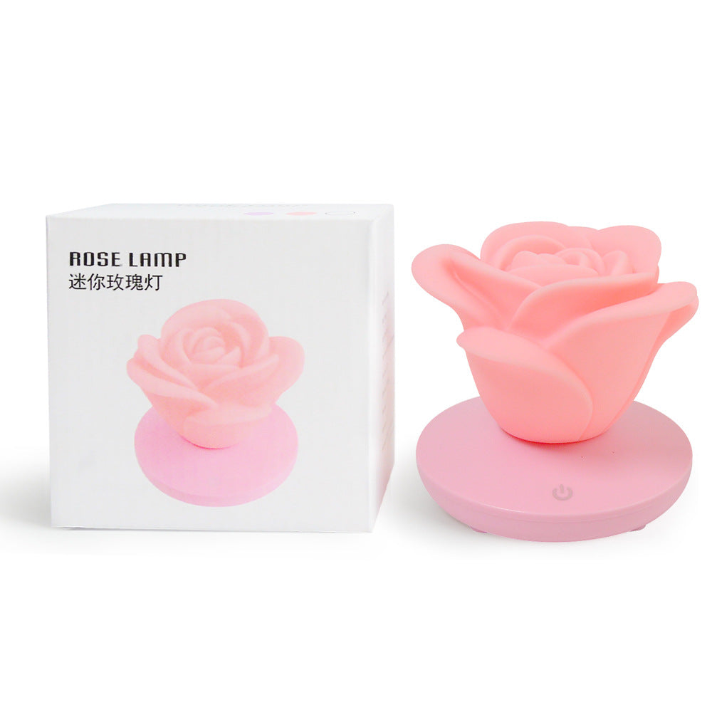 Mini Rose Night Light | 8 LED | 3-Speed Touch Dimming | 1200mAh USB Rechargeable | Soft PVC Petals | 10×10×9.6cm | 8hr Battery | Blue, Pink, Purple & White