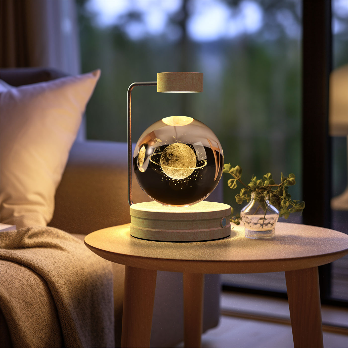 3D Crystal Glass LED Night Light | Touch Switch | USB Rechargeable | Walnut Wood Base | 27 Designs | Dark & Light Wood | Bedroom, Gift & Home Decor
