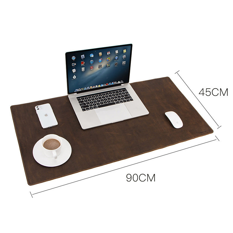 Extra-Large PU Leather Desk Mat & Mouse Pad | 90×45cm | Anti-Slip | Retro Crazy Horse Texture | Coffee Brown