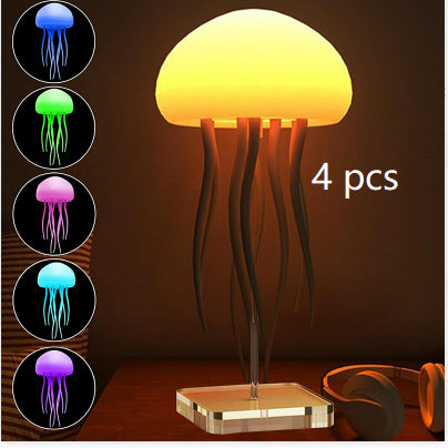 Voice-Control Jellyfish Mood Lamp | 17 RGB | 12 LED | 1000mAh | Type-C | 85×166mm | 9 Tentacles | Touch & Voice | Hanging & Base | Bedroom, Desk & Kids Night Light