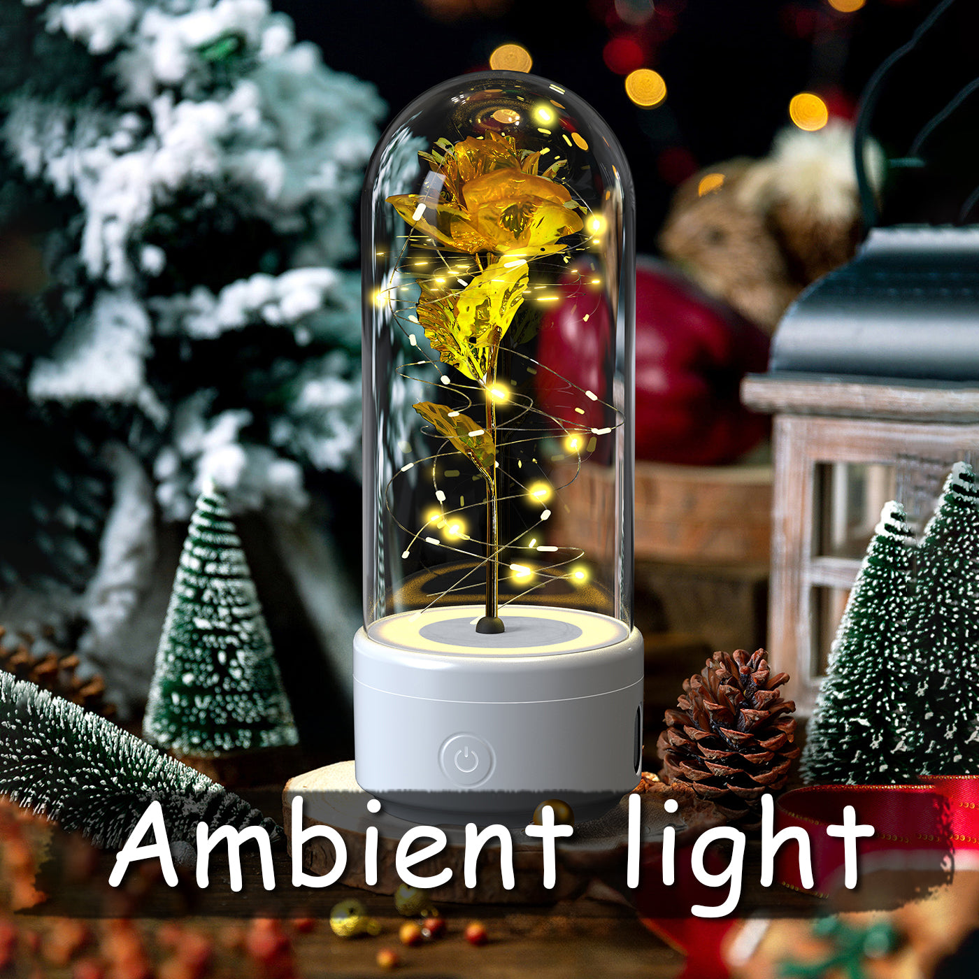 2-in-1 Eternal Rose LED Light & Bluetooth Speaker | Glass Dome | Handmade Preserved Flower | Copper Wire LED | HD Sound | Black & White Base | 5 Flower Colours | Valentine's & Gift