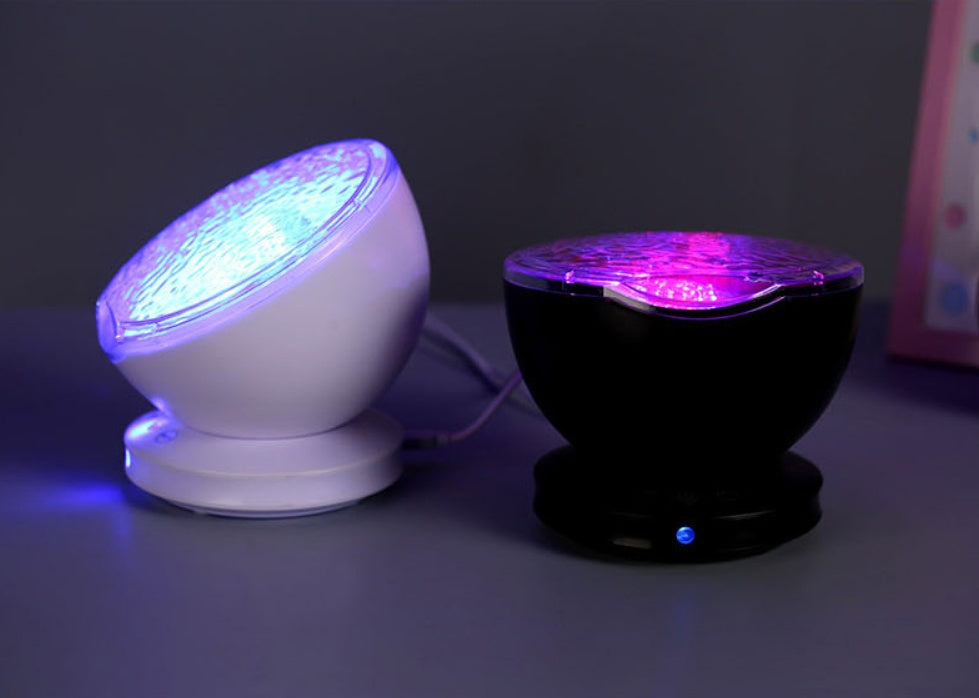 Ocean Wave Projector Night Light | Built-In Speaker | Remote & TF Card | USB & Battery | Aurora Projection | Black & White
