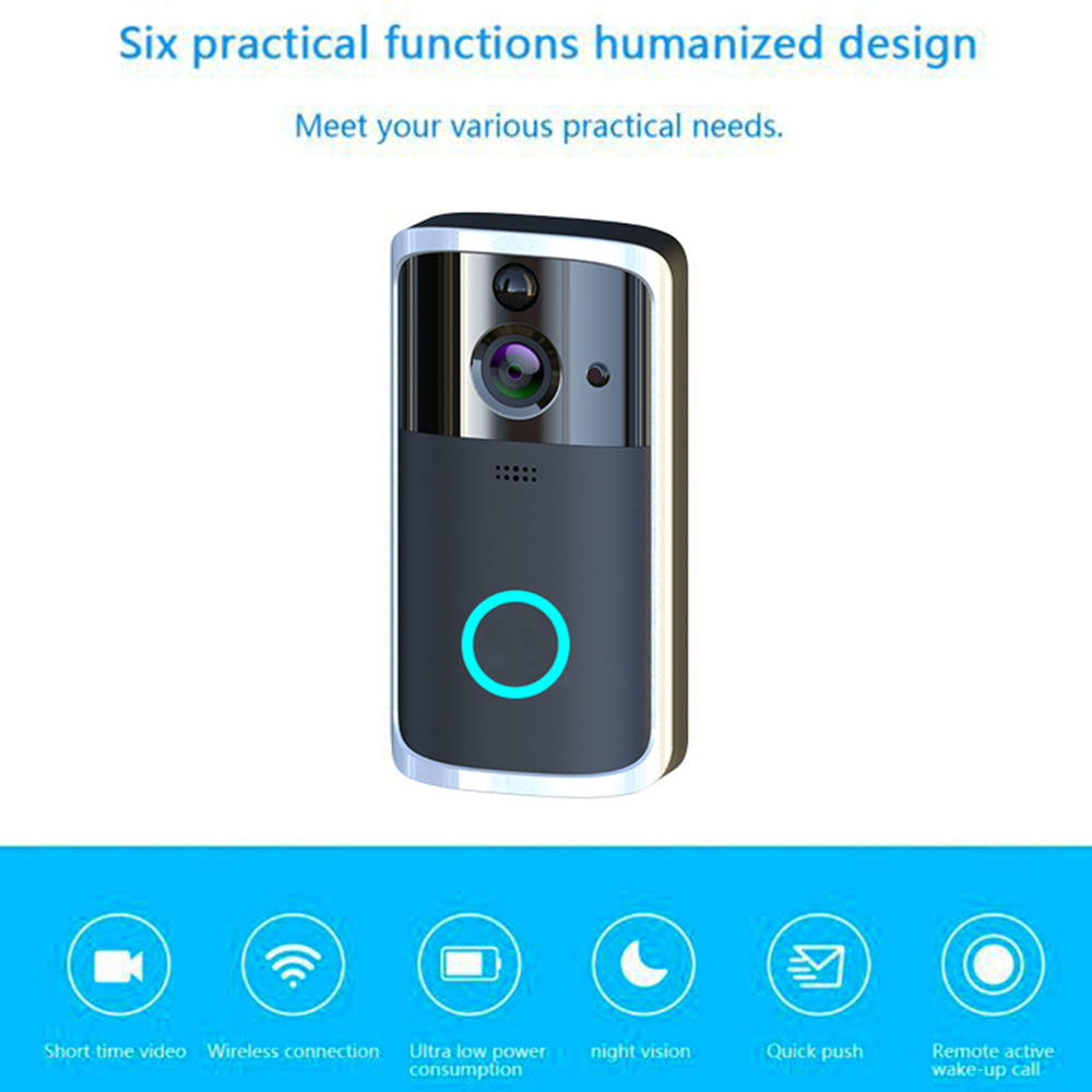 WiFi Video Doorbell Camera | HD | Night Vision | Two-Way Audio | APP Remote View | Motion Alert | 32GB TF | No Wiring | Black & Silver