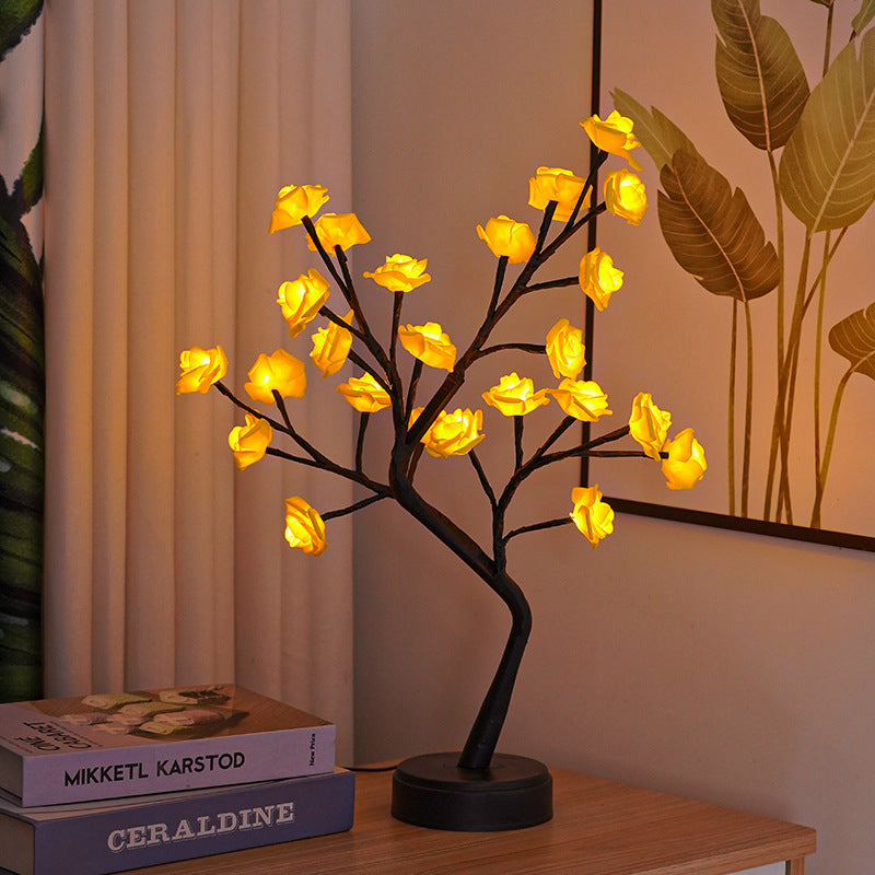 3D LED Rose Flower Tree Table Lamp | USB | 5V | 380×120×450mm | IP42 | 50,000hr | Bendable Branches | 10 Colours | Bedroom, Wedding & Valentine’s Gift