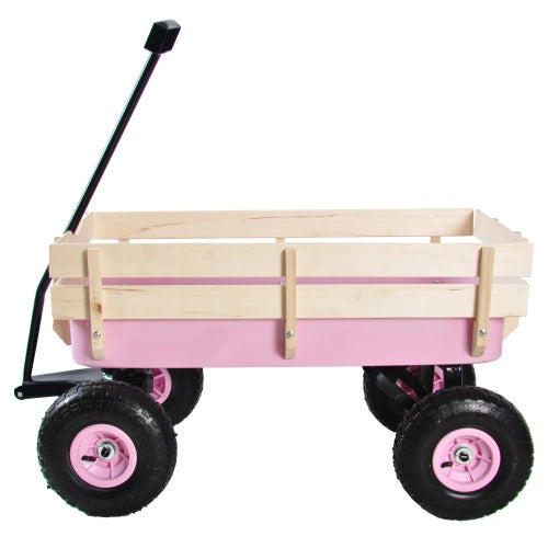 All-Terrain Garden Wagon Cart | 176 lbs, Wood Railing, 10" Air Tires, Foldable Handle, Blue/Pink/Red