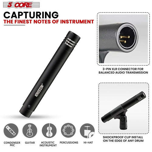 5Core Instrument Microphone Professional XLR Cardioid Pencil Stick - SUNSHINE1504