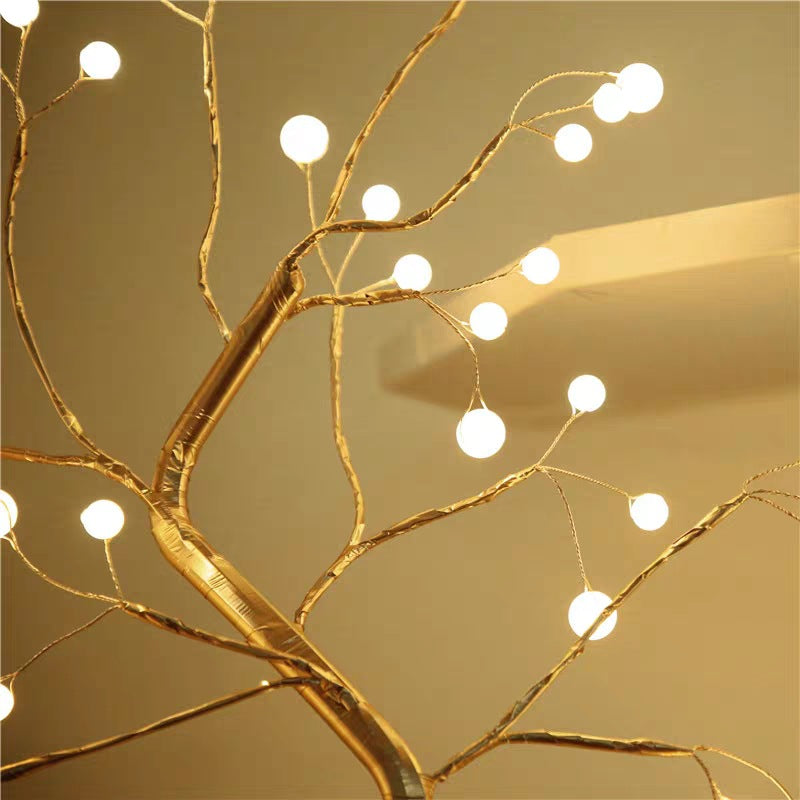 Nordic LED Copper Wire Fairy Light | Battery & USB | Rice Grain & Globe Bulbs | Gold & Silver Tree | Warm Tones | Bedroom, Living Room, Wedding & Hotel Decor
