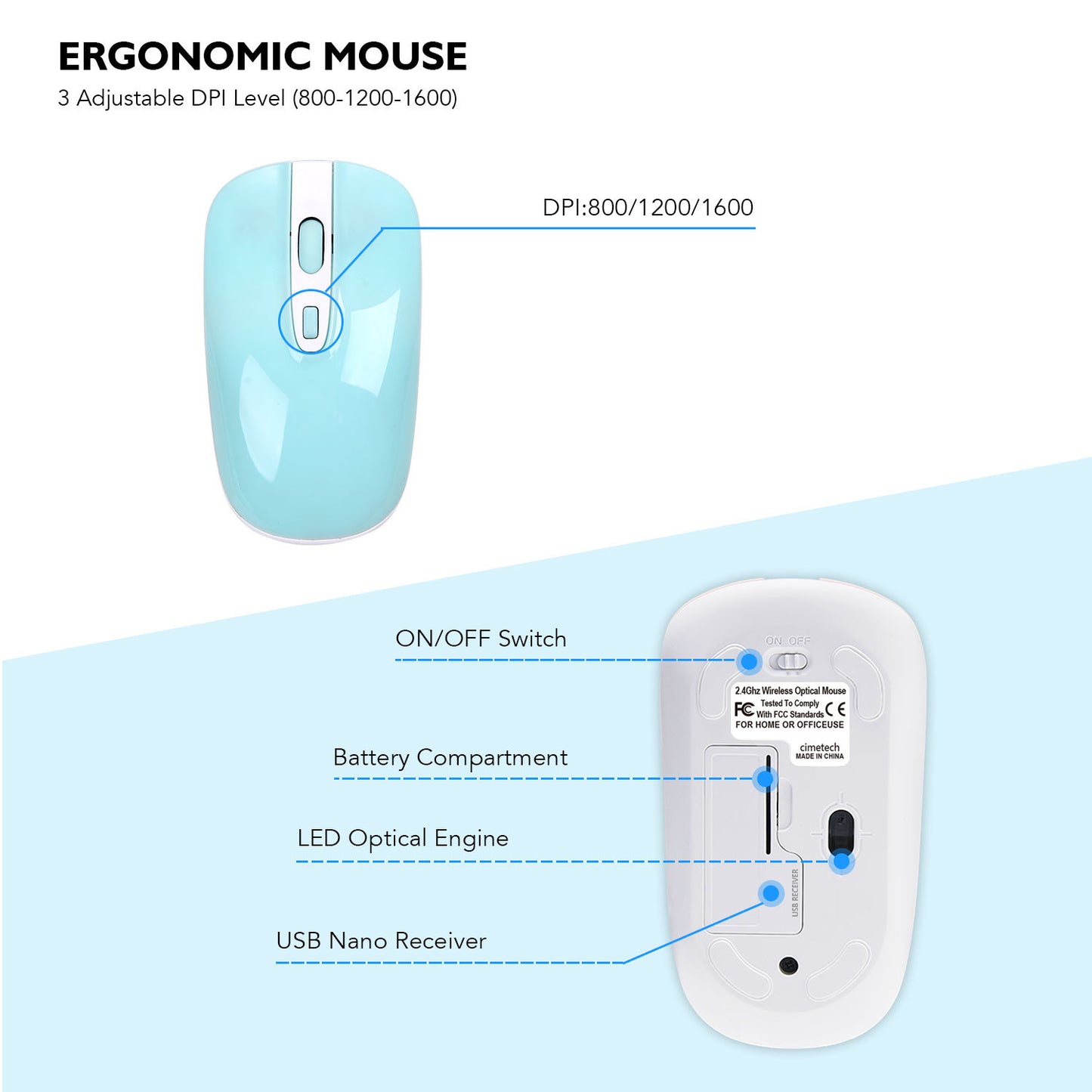 2.4G Wireless Keyboard & Mouse Combo | Full-Size Numeric Keypad | Silent | 3-Level DPI | 10m Range | Blue