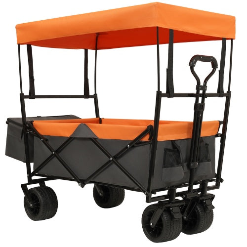 480 lbs Collapsible Wagon with Canopy & Mosquito Net | 7" All-Terrain Wheels, Foldable, Camping & Garden