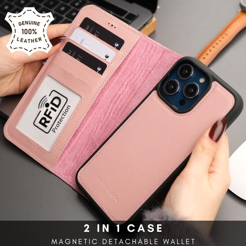 Leather MagSafe Wallet Case for iPhone 16 Pro – Full-Grain with RFID Blocking