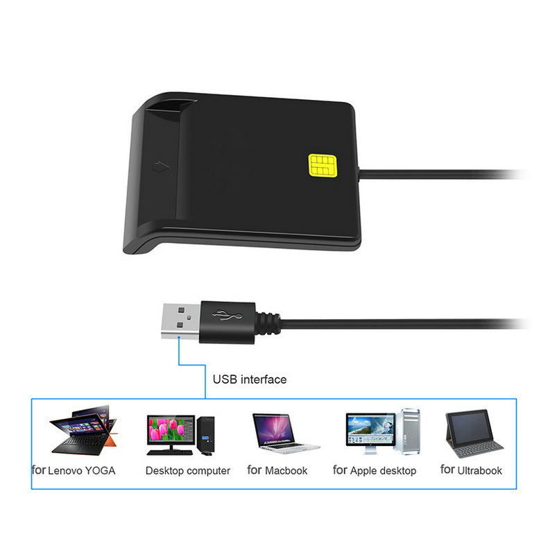 DM-HC65 USB 2.0 Smart Card Reader | ISO 7816 | ID, CAC, SIM, ATM, Bank & Tax Cards | 5V/3V/1.8V | Windows & Mac | Black