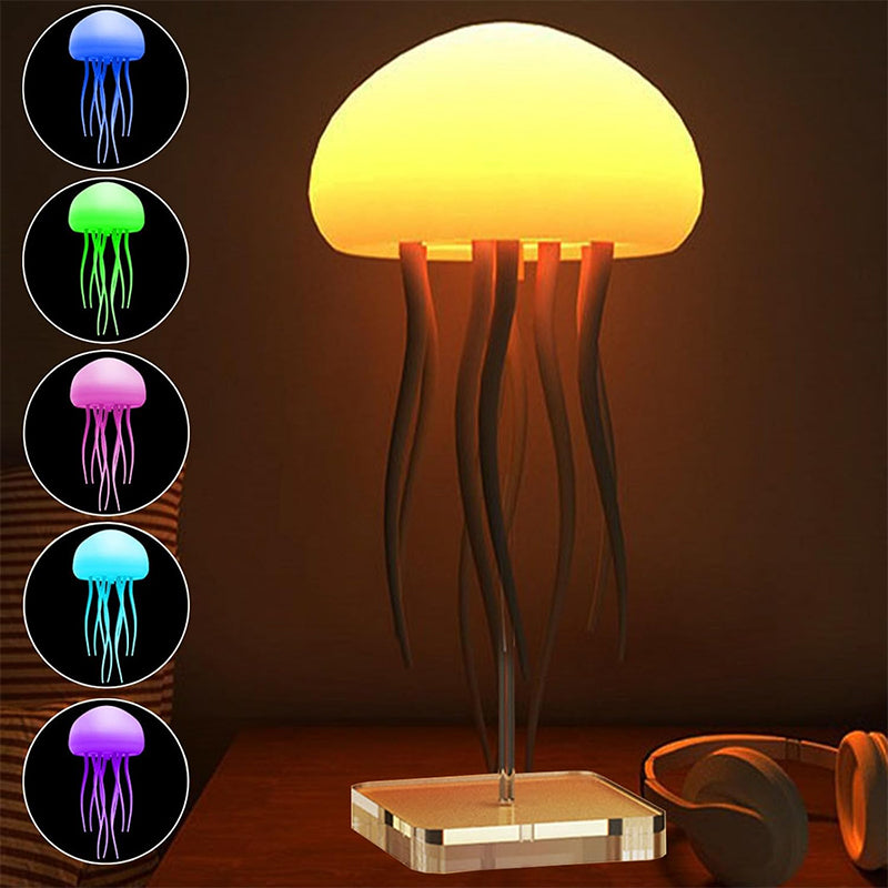 Voice-Control Jellyfish Mood Lamp | 17 RGB | 12 LED | 1000mAh | Type-C | 85×166mm | 9 Tentacles | Touch & Voice | Hanging & Base | Bedroom, Desk & Kids Night Light