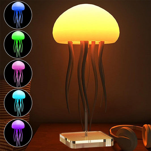 Voice-Control Jellyfish Mood Lamp | 17 RGB | 12 LED | 1000mAh | Type-C | 85×166mm | 9 Tentacles | Touch & Voice | Hanging & Base | Bedroom, Desk & Kids Night Light