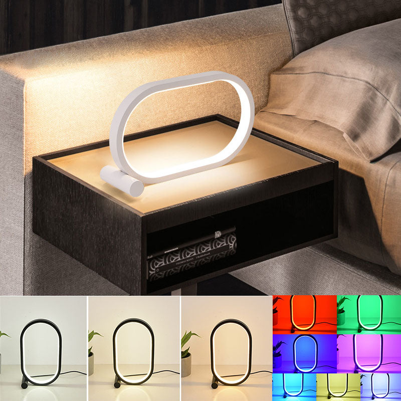 USB Oval Acrylic LED Desk Lamp | 5V | 3-Colour + RGB | Touch, Button & Remote | Dimmable | Black & White