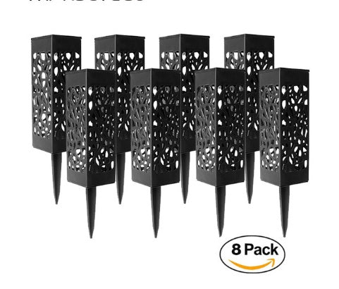 Solar Garden Pathway Stake Lights | Hollow-Carved Shell | 2LM | 3000K & Cool White | 300mAh | 4–10hr Runtime | Auto Dusk-to-Dawn | Waterproof | 6×6×28.5cm | 1–12pc Packs