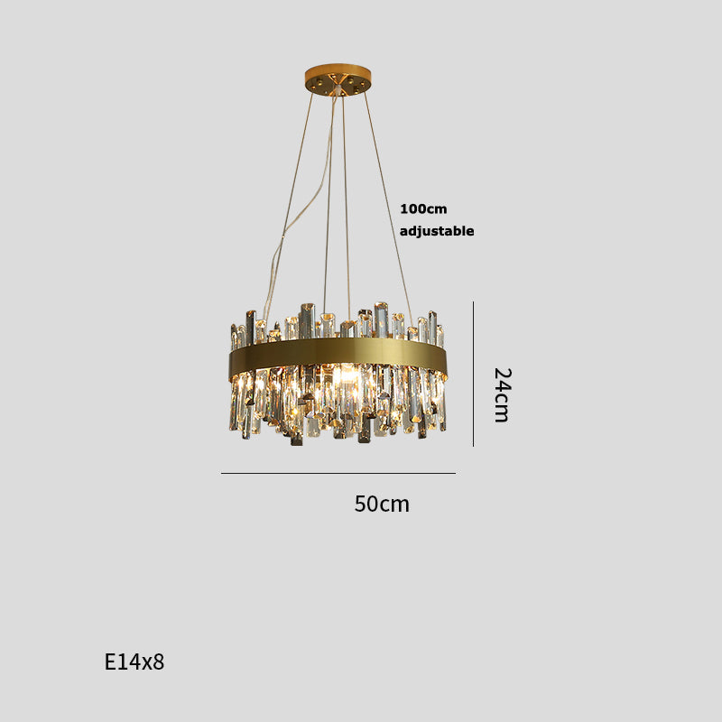 Stainless Steel Wire-Drawn Crystal Chandelier | 8-20 Lights, 50,000h, 1m Adjustable, 110-220V, 5 Sizes
