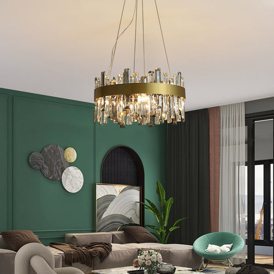 Stainless Steel Wire-Drawn Crystal Chandelier | 8-20 Lights, 50,000h, 1m Adjustable, 110-220V, 5 Sizes
