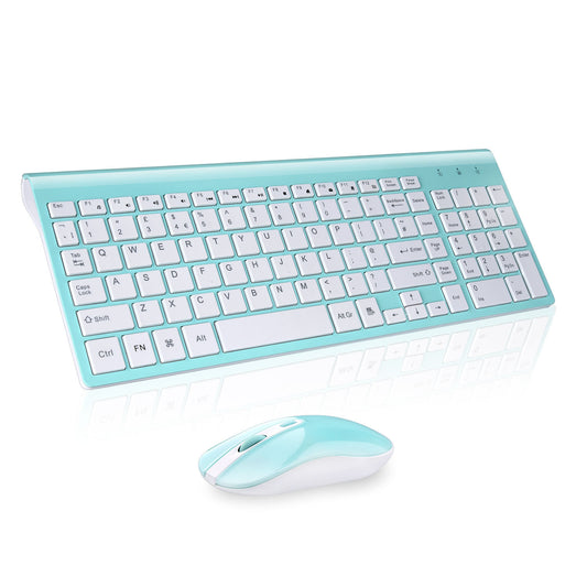 2.4G Wireless Keyboard & Mouse Combo | Full-Size Numeric Keypad | Silent | 3-Level DPI | 10m Range | Blue