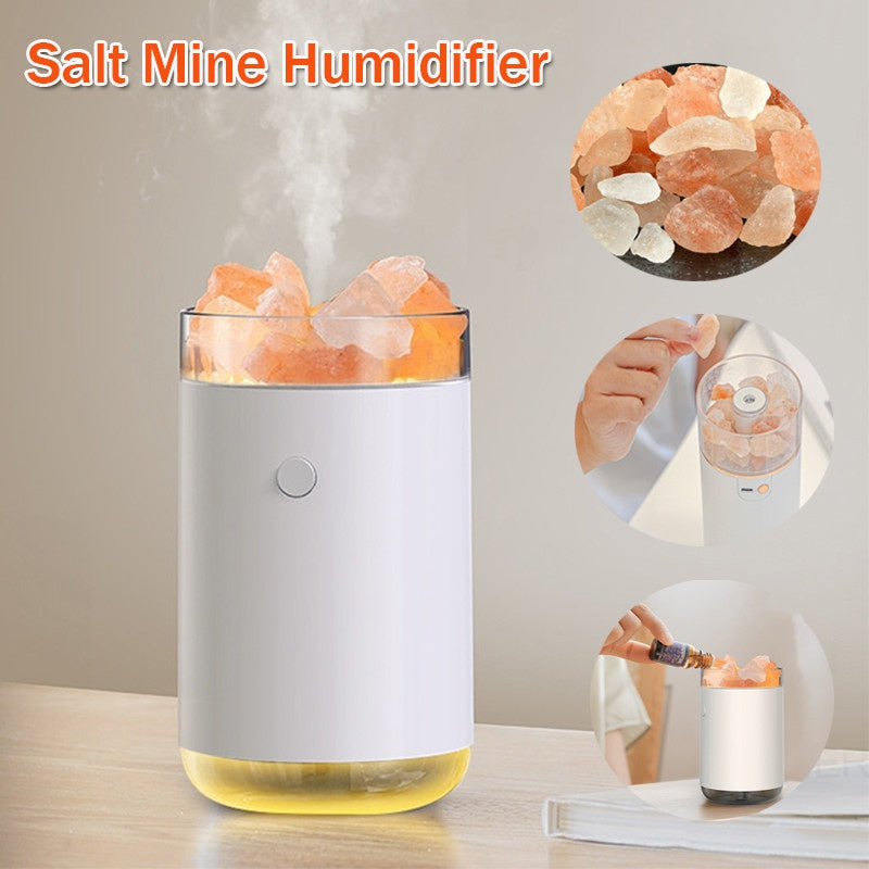 Crystal Salt Stone Humidifier & Aroma Diffuser | USB | 260ml | LED Night Light | Negative Ions | 4–8hr Spray | Blue, Pink & White