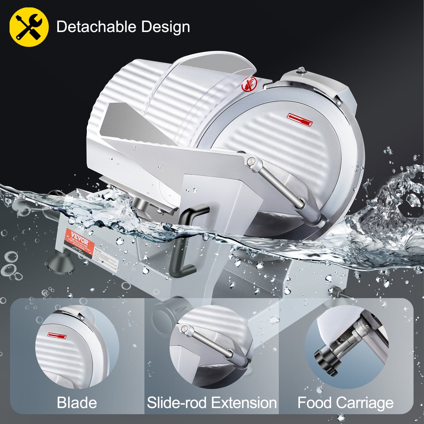 VEVOR 240W Electric Meat Slicer | 10" Carbon Steel Blade, 350-400 RPM, 0-0.47" Adjustable, Commercial & Home
